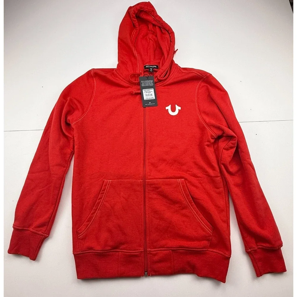 TRUE RELIGION BUDHA LOGO SEAL ZIP HOODIE RED SZ S NWT